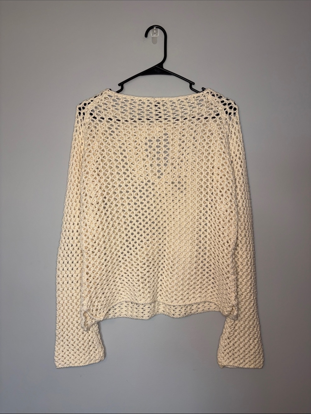 Abercrombie & Fitch Cream Boho Open-Knit Tie Detail Sweater Large - Picture 6 of 8